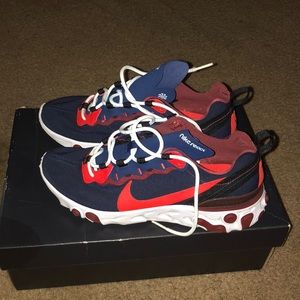 Red Blue Nike react running shoes